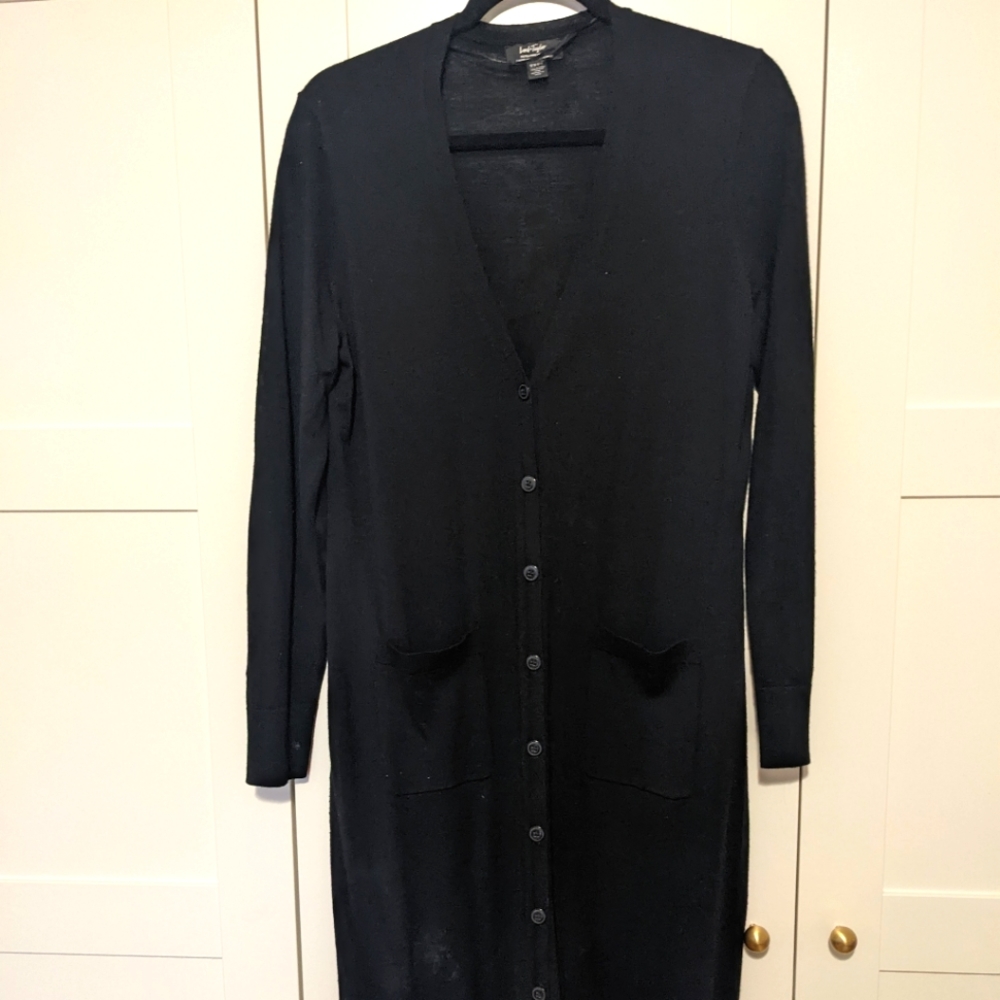 Lord & Taylor Black Merino long cardigan
